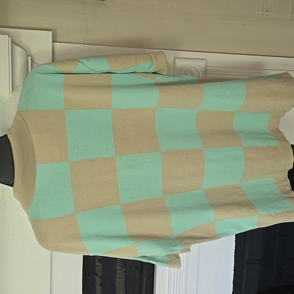 ZARA Aqua and Tan Checkered Polo Shirt - Picture 9 of 9